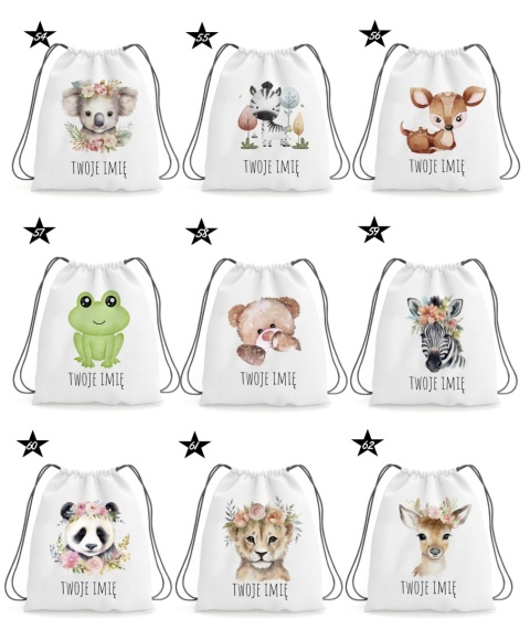 Worek na buty kapcie Plecak do Szkoły Przedszkola z imieniem Dziecka wzory