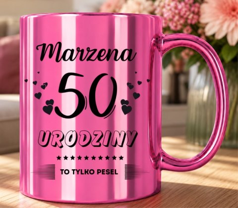 KUBEK PREZENT NA 50 URODZINY KOBIETY KOLEŻANKI MAMY Z DOWOLNYM IMIENIEM