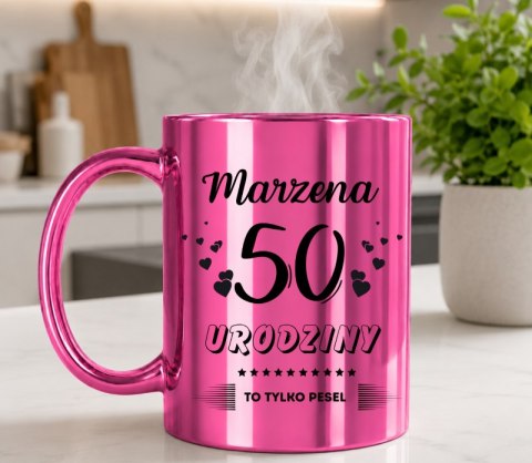 KUBEK PREZENT NA 50 URODZINY KOBIETY KOLEŻANKI MAMY Z DOWOLNYM IMIENIEM