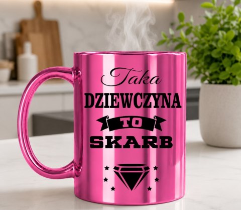 KUBEK RÓŻOWY METALIK PREMIUM DLA DZIEWCZYNY URODZINY IMIENINY PREZENT
