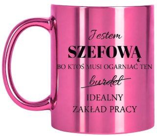 KUBEK RÓŻOWY METALIK PREMIUM DLA SZEFOWEJ PREZENT URODZINY IMIENINY