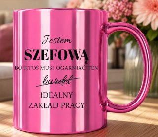 KUBEK RÓŻOWY METALIK PREMIUM DLA SZEFOWEJ PREZENT URODZINY IMIENINY