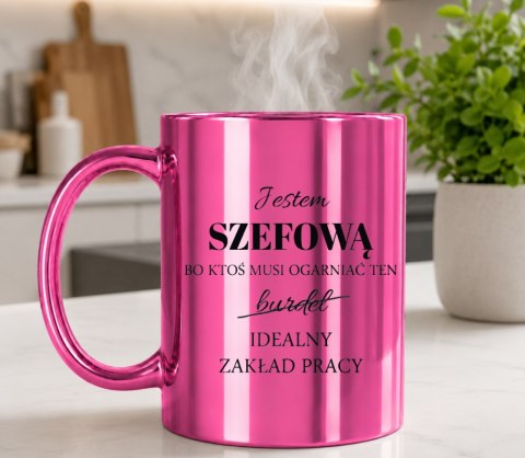 KUBEK RÓŻOWY METALIK PREMIUM DLA SZEFOWEJ PREZENT URODZINY IMIENINY