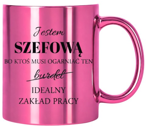 KUBEK RÓŻOWY METALIK PREMIUM DLA SZEFOWEJ PREZENT URODZINY IMIENINY