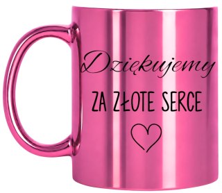 KUBEK RÓŻOWY METALIK PREMIUM Z PODZIĘKOWANIEM URODZINY IMIENINY PREZENT
