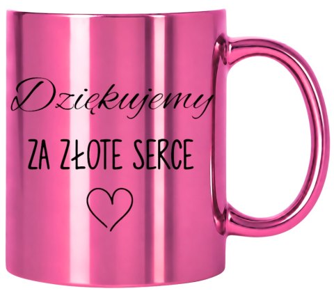 KUBEK RÓŻOWY METALIK PREMIUM Z PODZIĘKOWANIEM URODZINY IMIENINY PREZENT