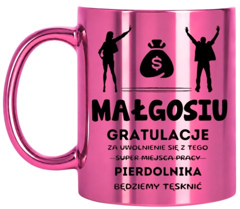KUBEK RÓŻOWY METALIK PREZENT NA POŻEGNANIE KOLEŻANKI Z PRACY Z IMIENIEM