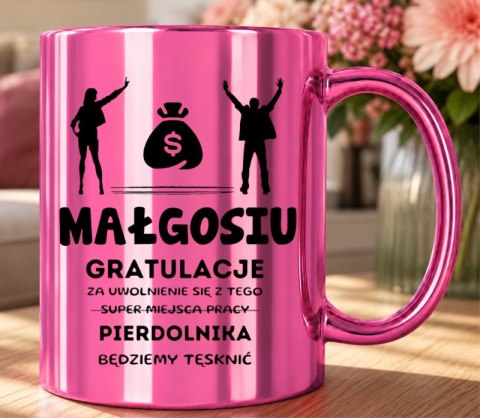KUBEK RÓŻOWY METALIK PREZENT NA POŻEGNANIE KOLEŻANKI Z PRACY Z IMIENIEM