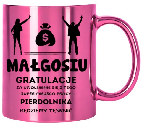 KUBEK RÓŻOWY METALIK PREZENT NA POŻEGNANIE KOLEŻANKI Z PRACY Z IMIENIEM