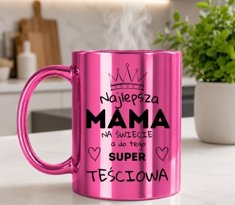 KUBEK RÓŻOWY PREMIUM Z NADRUKIEM DLA MAMY TEŚCIOWEJ PREZENT DZIEŃ MATKI