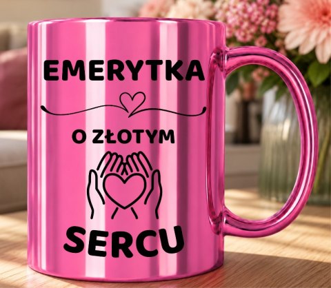 Kubek różowy z dedykacją wyjątkowy prezent dla EMERYTKI
