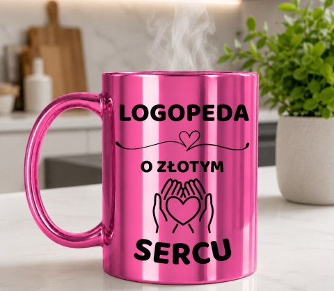 Kubek różowy z dedykacją wyjątkowy prezent dla LOGOPEDY