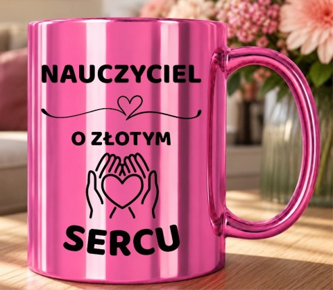 Kubek różowy z dedykacją wyjątkowy prezent dla NAUCZYCIELKI NAUCZYCIELA