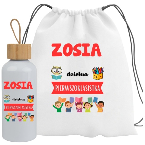 Zestaw bidon i plecak z imieniem dziecka worek do szkoły buty kapcie wzory
