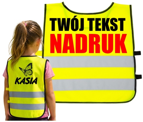 KAMIZELKA ODBLASKOWA DZIECIĘCA Z DOWOLNYM NADRUKIEM DZIEWCZYNKA CHŁOPIEC