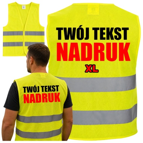 KAMIZELKA ODBLASKOWA Z NADRUKIEM NAPISEM LOGO REKLAMA BHP XL