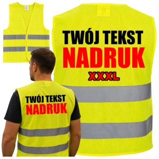 KAMIZELKA ODBLASKOWA Z NADRUKIEM NAPISEM LOGO REKLAMA BHP XXXL