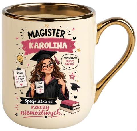Kubek PREMIUM prezent Pani MAGISTER z imieniem upominek zakończenie studiów