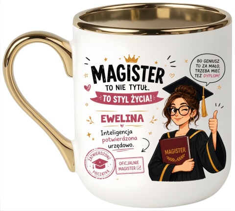 Kubek PREMIUM prezent Pani MAGISTER z imieniem upominek zakończenie studiów