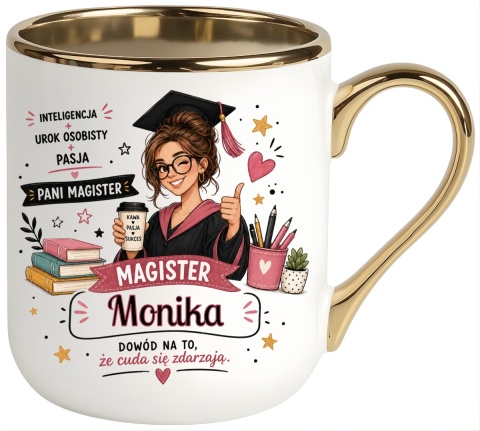 Kubek PREMIUM prezent Pani MAGISTER z imieniem upominek zakończenie studiów