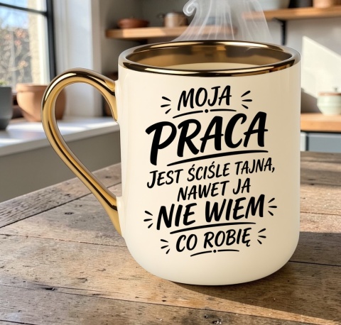 Kubek PREMIUM z nadrukiem śmieszny prezent - Moja praca jest ściśle tajna