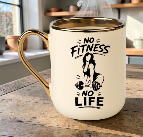 Kubek PREMIUM z nadrukiem śmieszny prezent - No Fitness, No Life