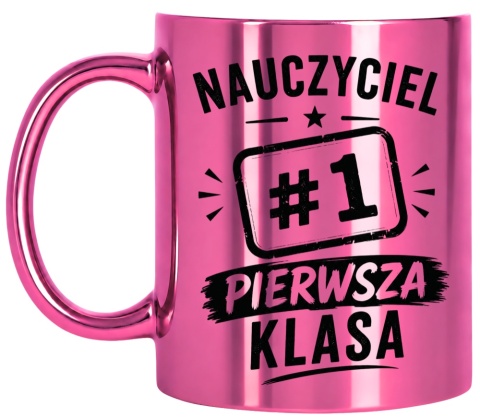 Kubek różowy z nadrukiem prezent Dzień Nauczyciela koniec Roku Szkolnego