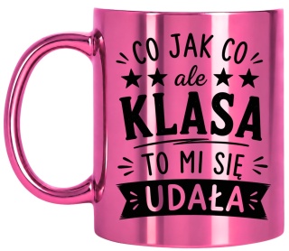 Kubek różowy z nadrukiem prezent Dzień Nauczyciela koniec Roku Szkolnego