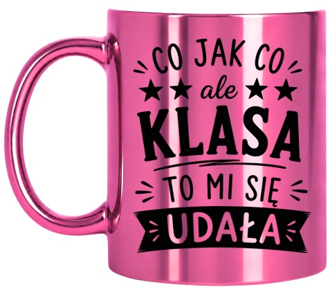 Kubek różowy z nadrukiem prezent Dzień Nauczyciela koniec Roku Szkolnego