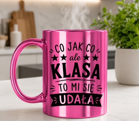 Kubek różowy z nadrukiem prezent Dzień Nauczyciela koniec Roku Szkolnego