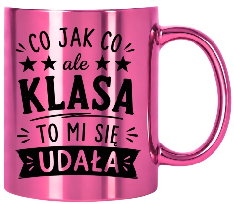 Kubek różowy z nadrukiem prezent Dzień Nauczyciela koniec Roku Szkolnego