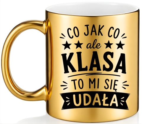 Kubek złoty z nadrukiem prezent Dzień Nauczyciela koniec Roku Szkolnego