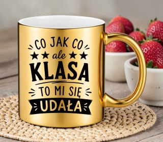 Kubek złoty z nadrukiem prezent Dzień Nauczyciela koniec Roku Szkolnego
