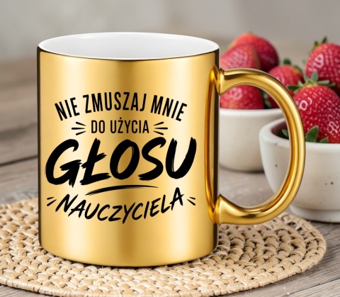 Kubek złoty z nadrukiem prezent Dzień Nauczyciela koniec Roku Szkolnego