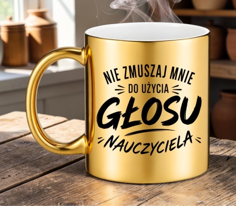 Kubek złoty z nadrukiem prezent Dzień Nauczyciela koniec Roku Szkolnego