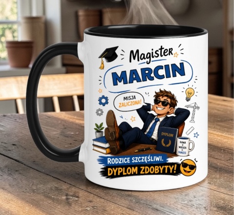 Kubek prezent Pan MAGISTER nadruk z imieniem upominek zakończenie studiów
