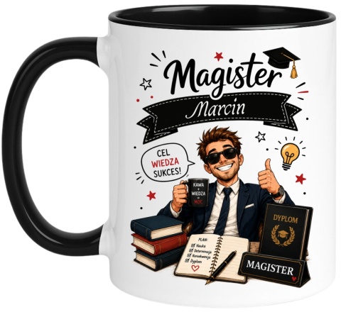Kubek prezent Pan MAGISTER nadruk z imieniem upominek zakończenie studiów