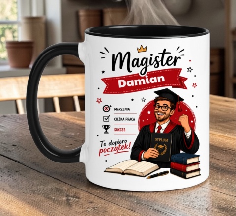 Kubek prezent Pan MAGISTER nadruk z imieniem upominek zakończenie studiów